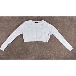 FOREVER 21 White Cable Knit Cropped Sweater Womens Size‎ Small